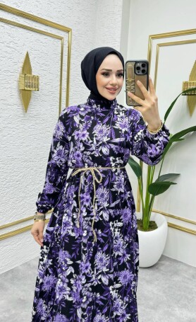 DÜZ MOR KATYA VİSKON ELBİSE - 2