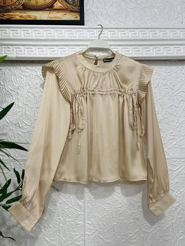 5002 SATEN İPLİ GÖMLEK KREM - 1