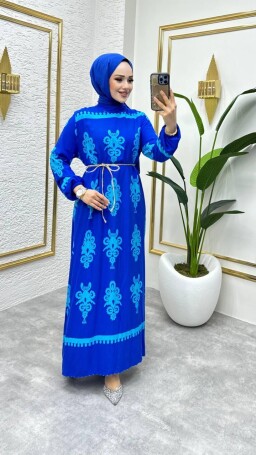 DAMLA ZARA VİSKON ELBİSE MAVİ - 1
