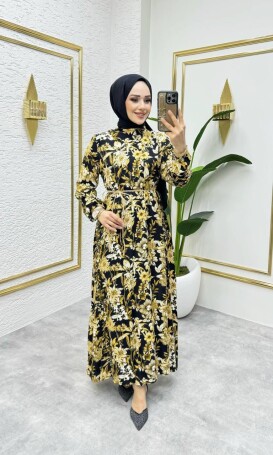 KATYA VİSKON ELBİSE SARI - 1