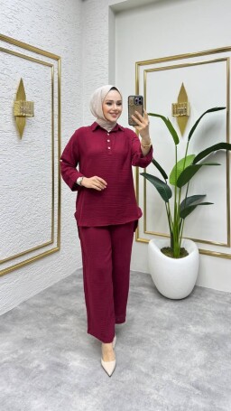 MÜSLİN PANTOLON TAKIM BORDO 