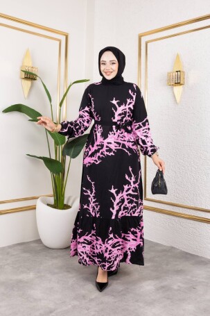 ATEŞ DESEN ELBİSE PEMBE 