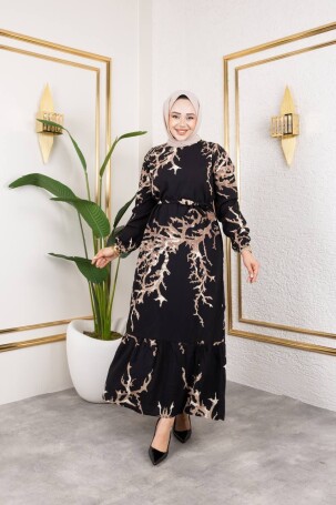 ATEŞ DESEN ELBİSE SİYAH BEJ 