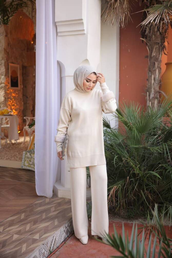 TP1045 TRİKO TAKIM KREM - 2