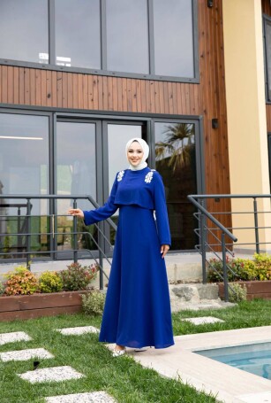  24312 KREP ŞİFON ASTARLIELBİSE LACİVERT - 1