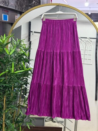 695 PLİSELİ LASTİKLİ ETEK PEMBE - 1