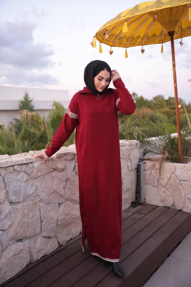 508 TRİKO ELBİSE KIRMIZI - 1