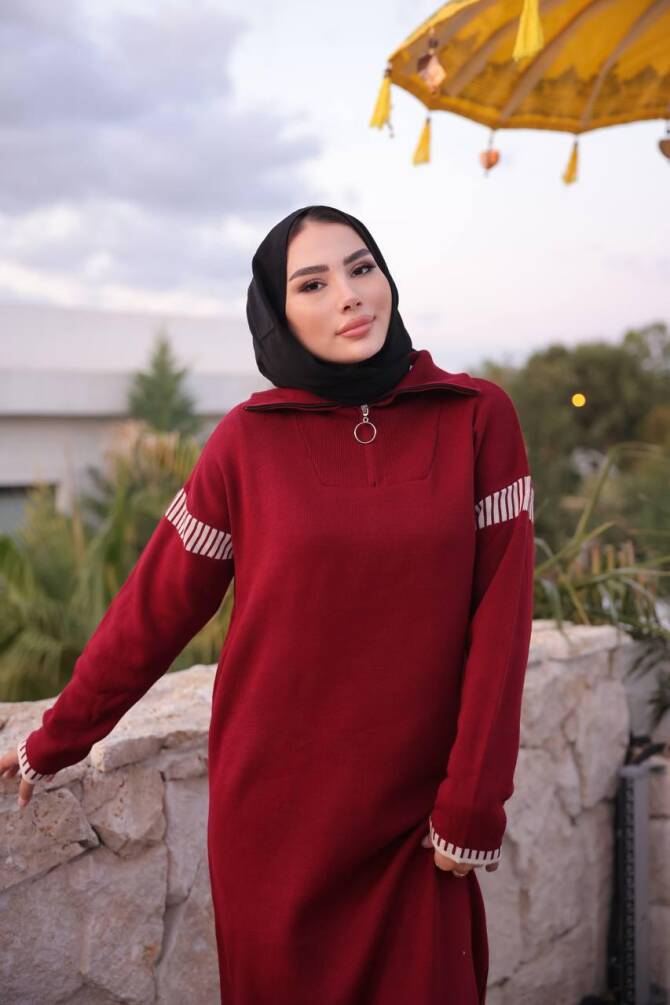 508 TRİKO ELBİSE KIRMIZI - 3