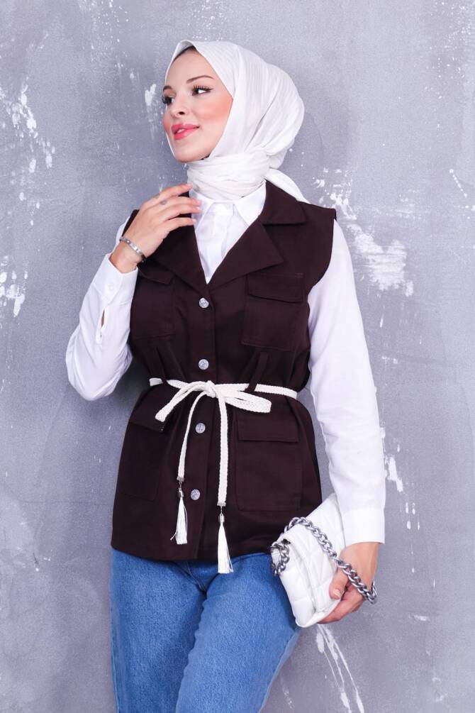001 GABARDİN KOT YELEK kahverengi - 1