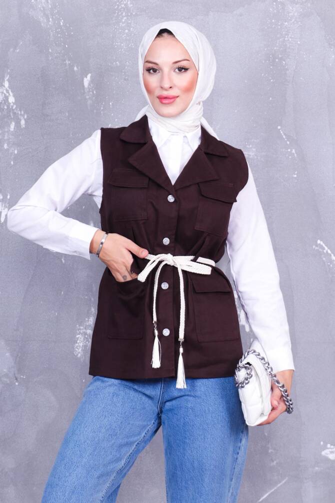 001 GABARDİN KOT YELEK kahverengi - 2