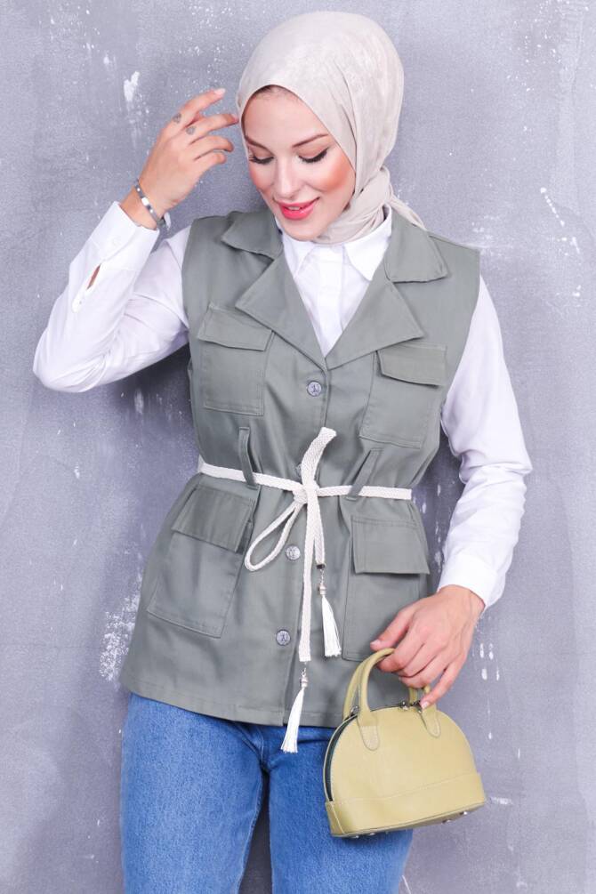 001 GABARDİN KOT YELEK YEŞİL - 1