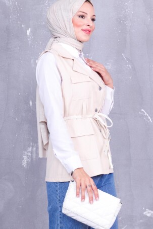 001 GABARDİN KOT YELEK KREM - 1