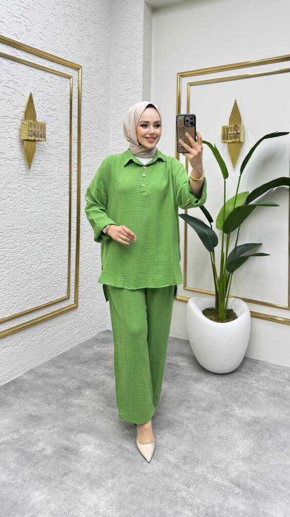 1004 MÜSLİN KUMAŞ TAKIM YEŞİL - 1