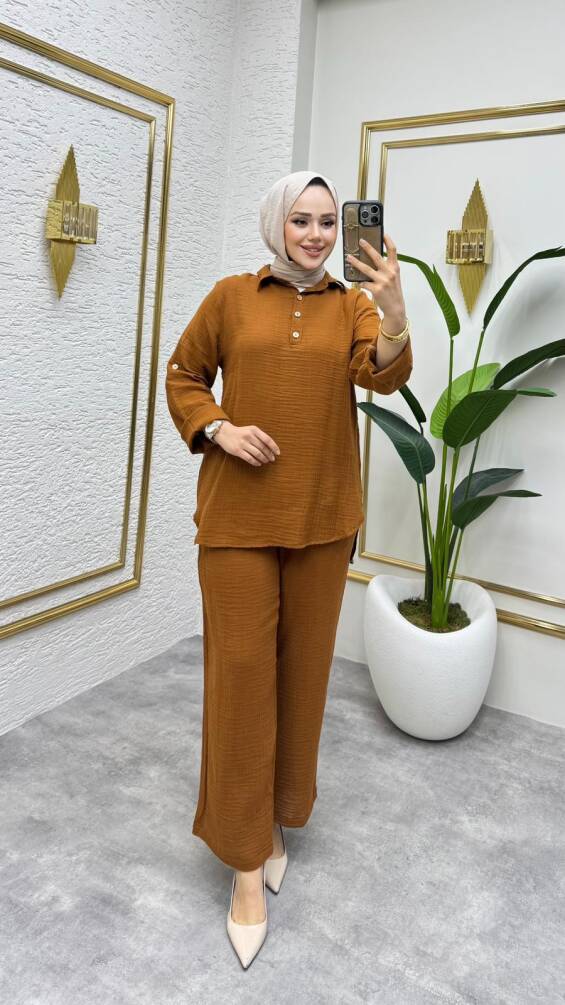 1004 MÜSLİN KUMAŞ TAKIM CAMEL - 1