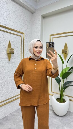 1004 MÜSLİN KUMAŞ TAKIM CAMEL - 2