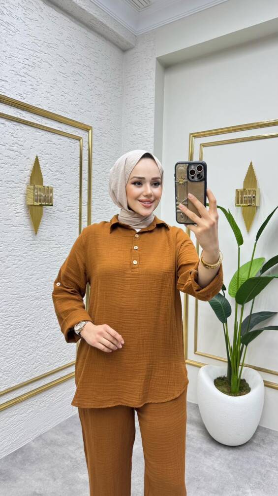 1004 MÜSLİN KUMAŞ TAKIM CAMEL - 2