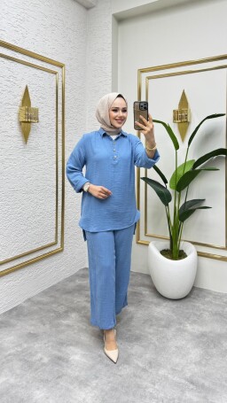 1004 MÜSLİN KUMAŞ TAKIM MAVİ - 1