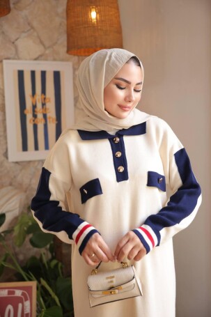 507 TRİKO ELBİSE KREM - 1