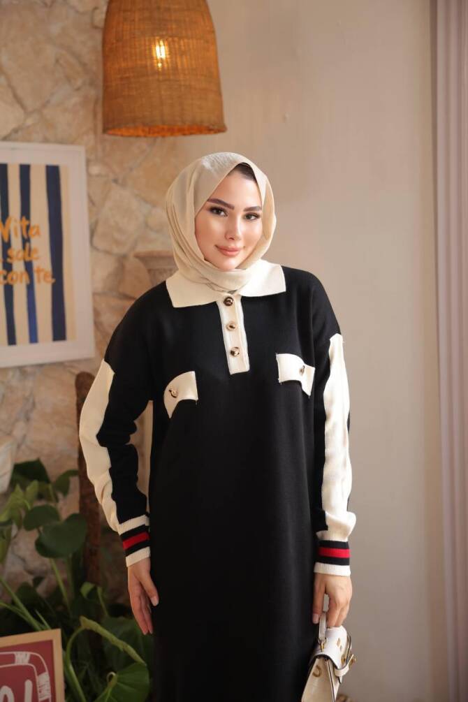 507 TRİKO ELBİSE SİYAH - 1