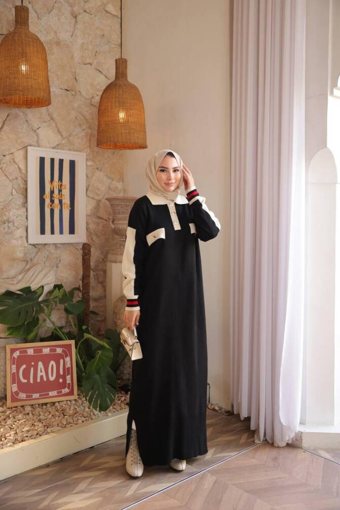 507 TRİKO ELBİSE SİYAH - 2