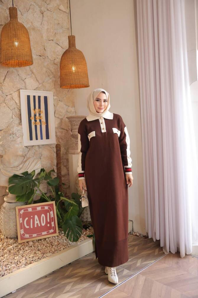 507 TRİKO ELBİSE KAHVERENGİ - 2