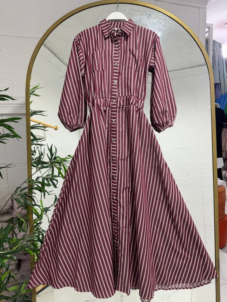 5001 GABARDİN KOT KUMAŞ ELBİSE BORDO - 1
