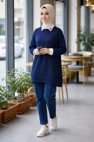 102 TAŞLI TUNİK LACİVERT - MODA SZN