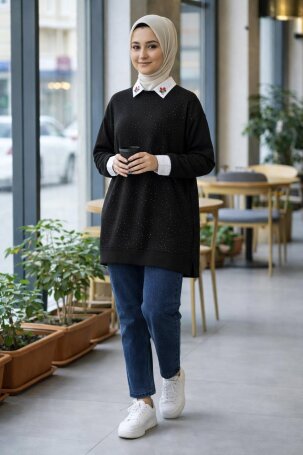 102 TAŞLI TUNİK SİYAH - MODA SZN