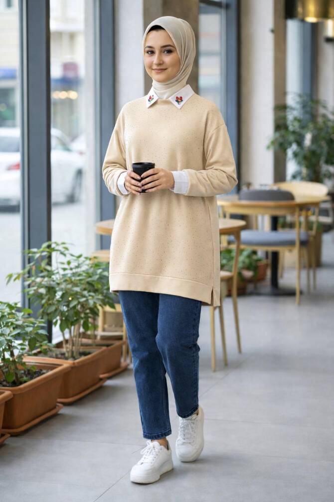 102 TAŞLI TUNİK EKRU - 1