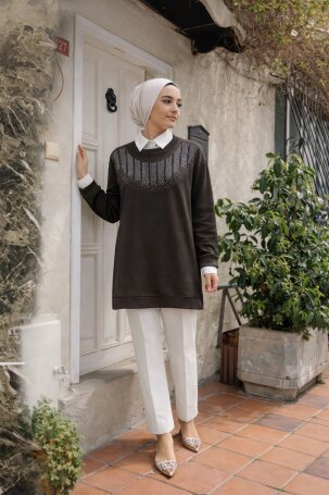 109 TAŞLI TUNİK KAHVERENGİ - MODA SZN