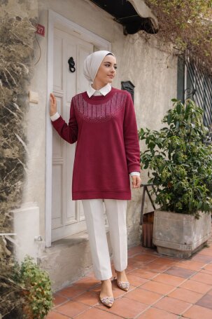 109 TAŞLI TUNİK BORDO - MODA SZN