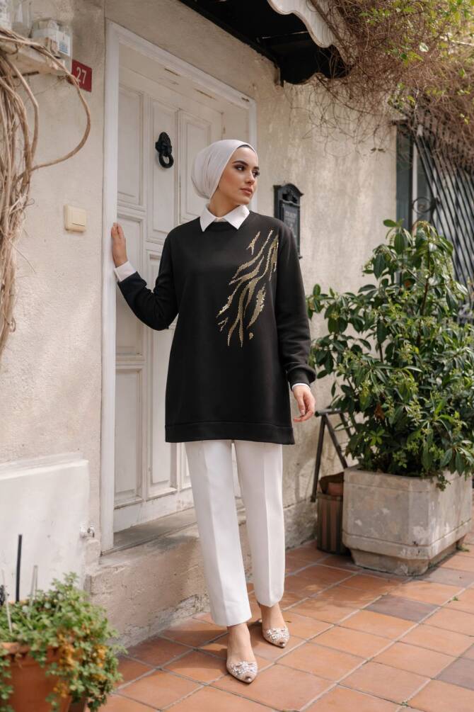 111 TAŞLI TUNİK SİYAH - 1