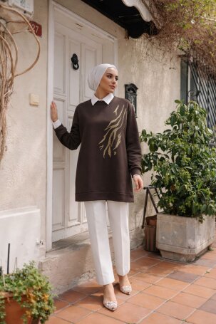 111 TAŞLI TUNİK KAHVERENGİ - MODA SZN