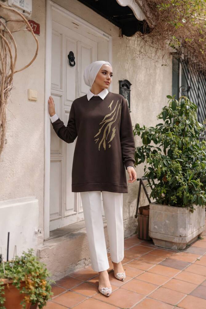 111 TAŞLI TUNİK KAHVERENGİ - 1