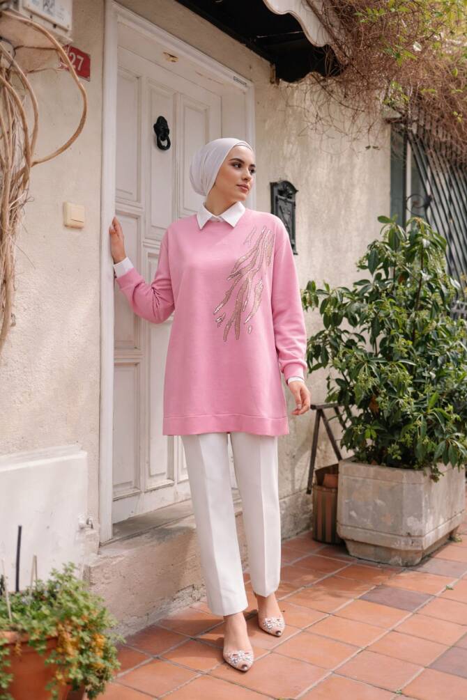 111 TAŞLI TUNİK PEMBE - 1