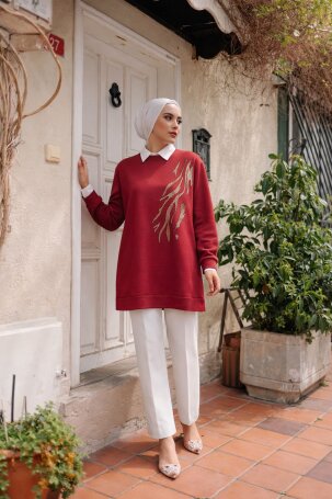 111 TAŞLI TUNİK KIRMIZI - MODA SZN