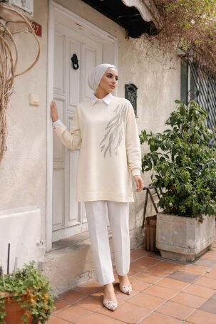 111 TAŞLI TUNİK BEYAZ - MODA SZN