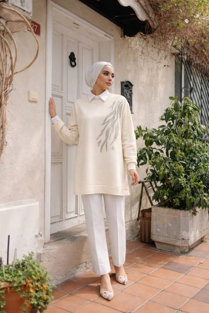 111 TAŞLI TUNİK BEYAZ - 1