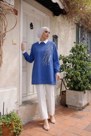 111 TAŞLI TUNİK MAVİ - MODA SZN