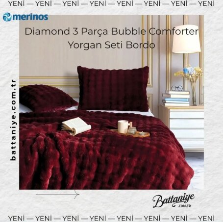 MERİNOS DIAMOND 3 PARÇA BUBBLE COMFORT YORGAN SETİ KIRMIZI - 2