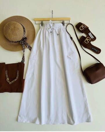 PARAŞÜT KARGO CEP ETEK BEYAZ - MODA SZN